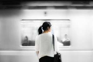 lady and moving train