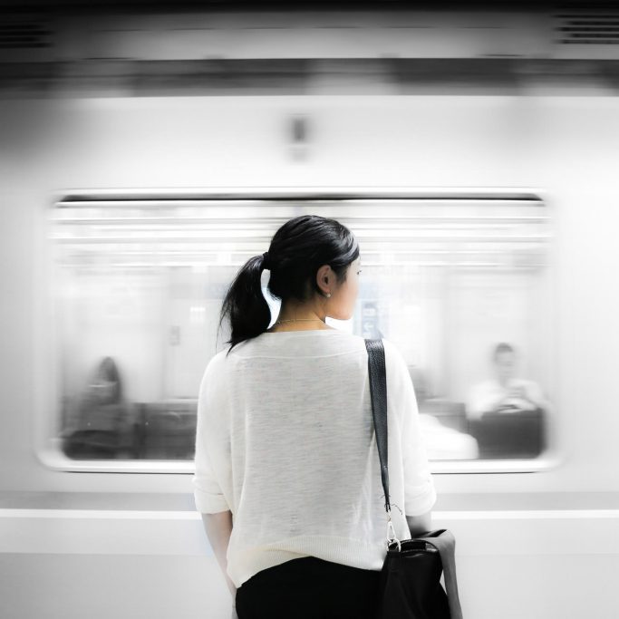 lady and moving train